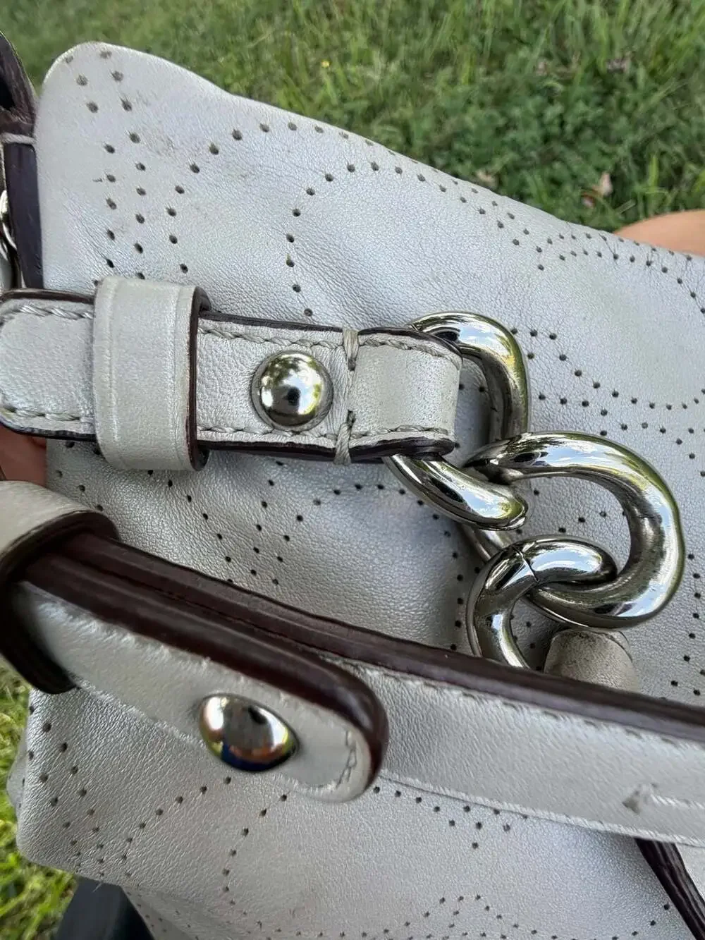Gray Coach Brooke Perforated Leather Hobo Shoulder Bag F16908